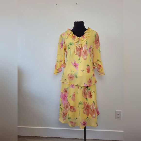Vintage Just In Thyme Floral Skirt Set Yellow Fairy Cottage Bloomcore 12 Petite - Picture 1 of 9